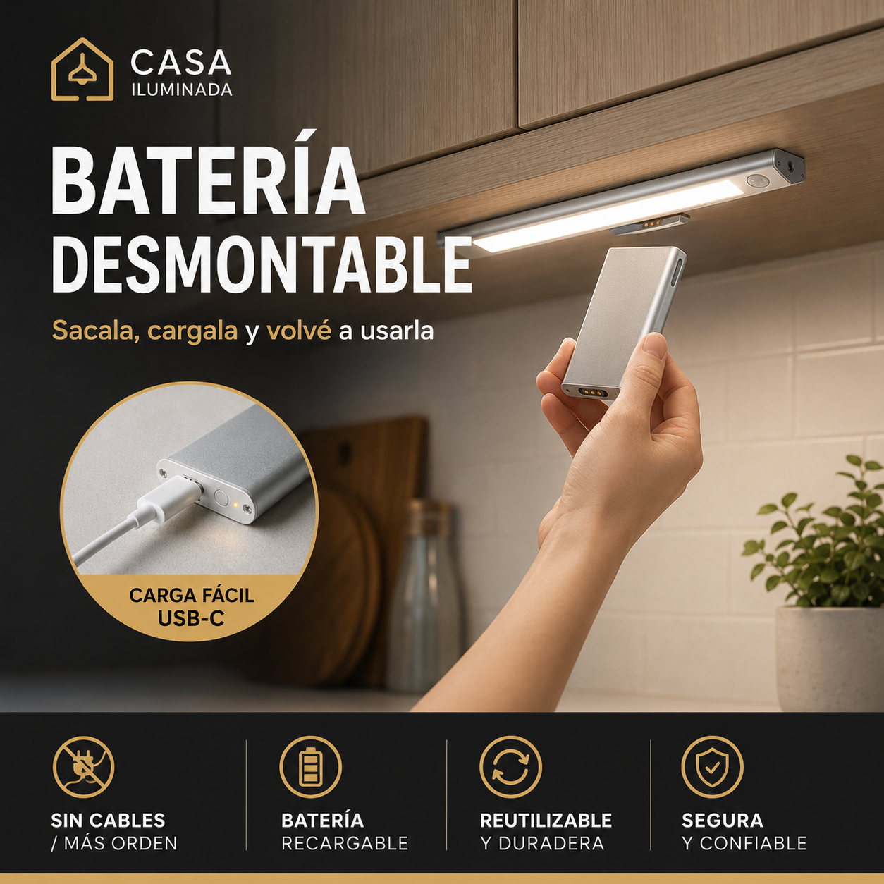 BARRA LED PREMIUM RECARGABLE USB & BATERIA DESMONTABLE