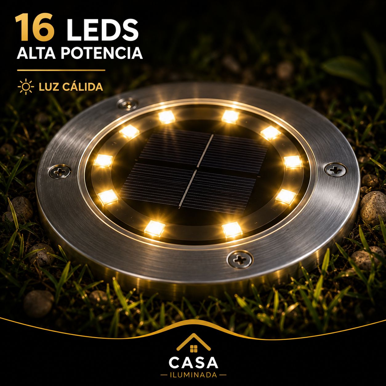Estaca Solar Pinche casa iluminada  16 Leds X 4 Unidades Cálida Estructura