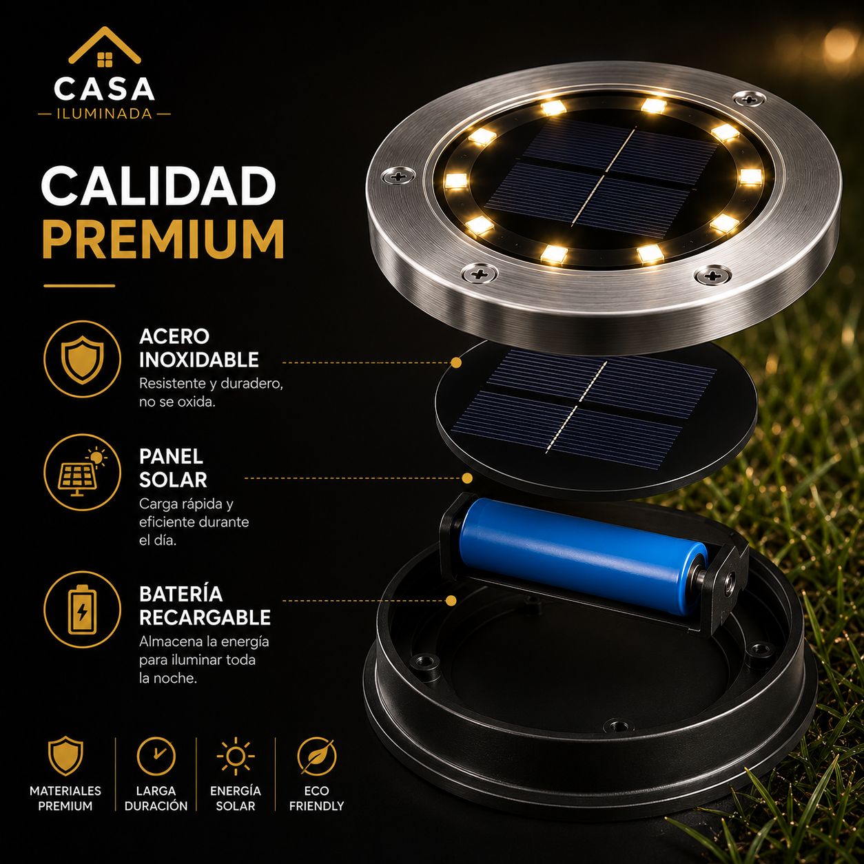 Estaca Solar Pinche casa iluminada  16 Leds X 4 Unidades Cálida Estructura
