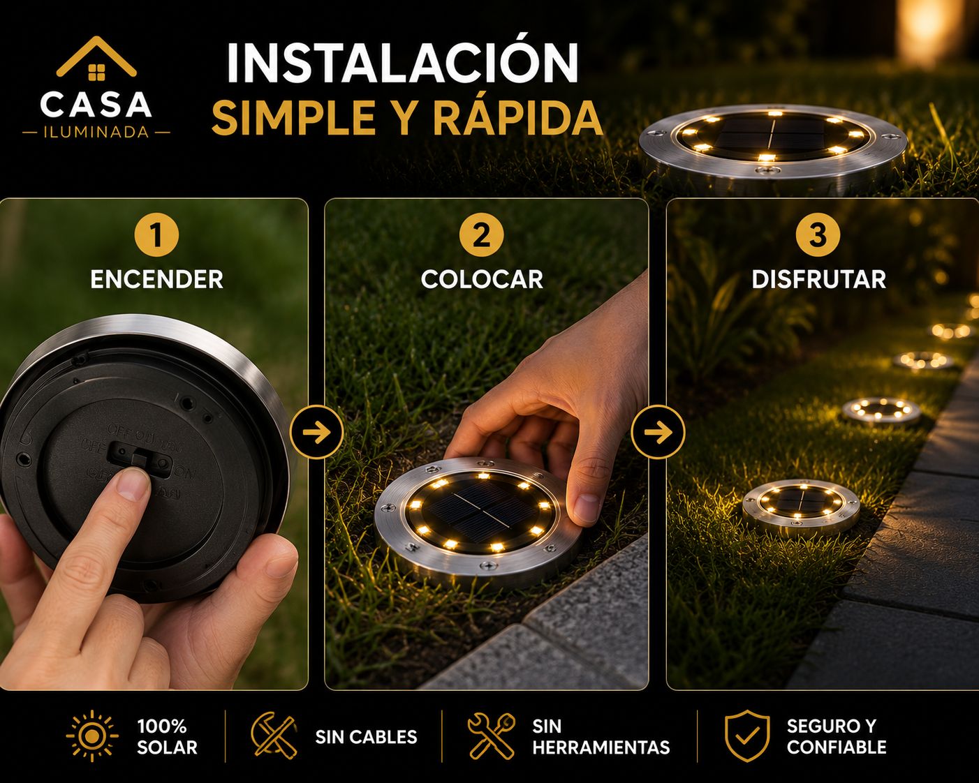 Estaca Solar Pinche casa iluminada  16 Leds X 4 Unidades Cálida Estructura