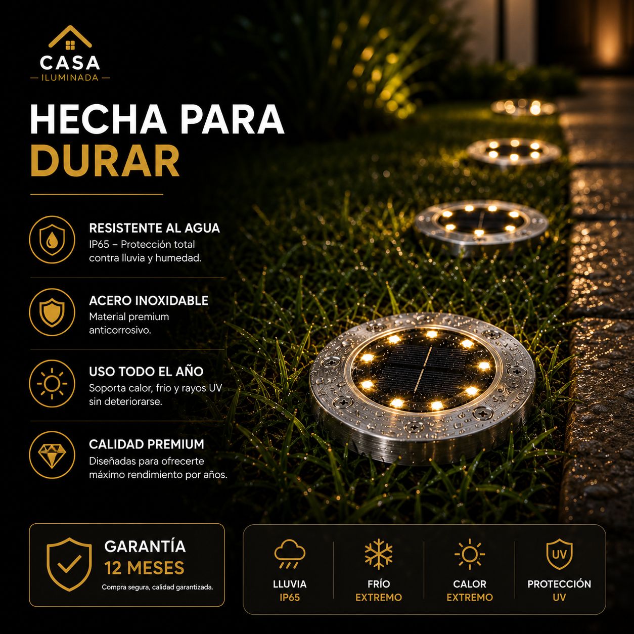 Estaca Solar Pinche casa iluminada  16 Leds X 4 Unidades Cálida Estructura
