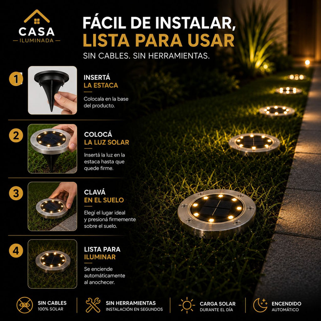 Estaca Solar Pinche casa iluminada  16 Leds X 4 Unidades Cálida Estructura