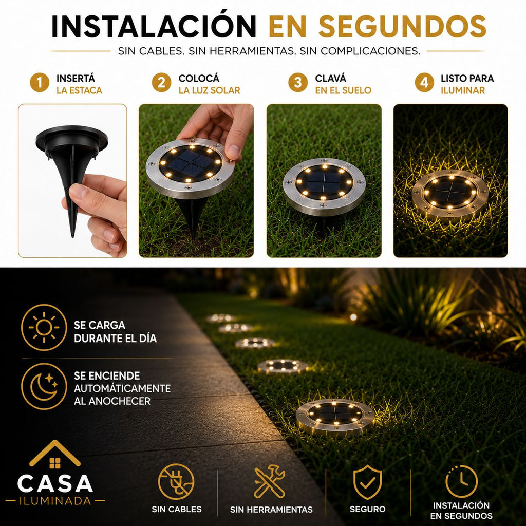 Estaca Solar Pinche casa iluminada  16 Leds X 4 Unidades Cálida Estructura