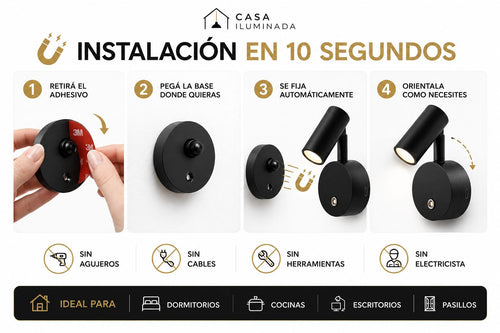 Lámpara de Pared LED con Interruptor Táctil Magnético Inalámbrico para Uso Nocturno