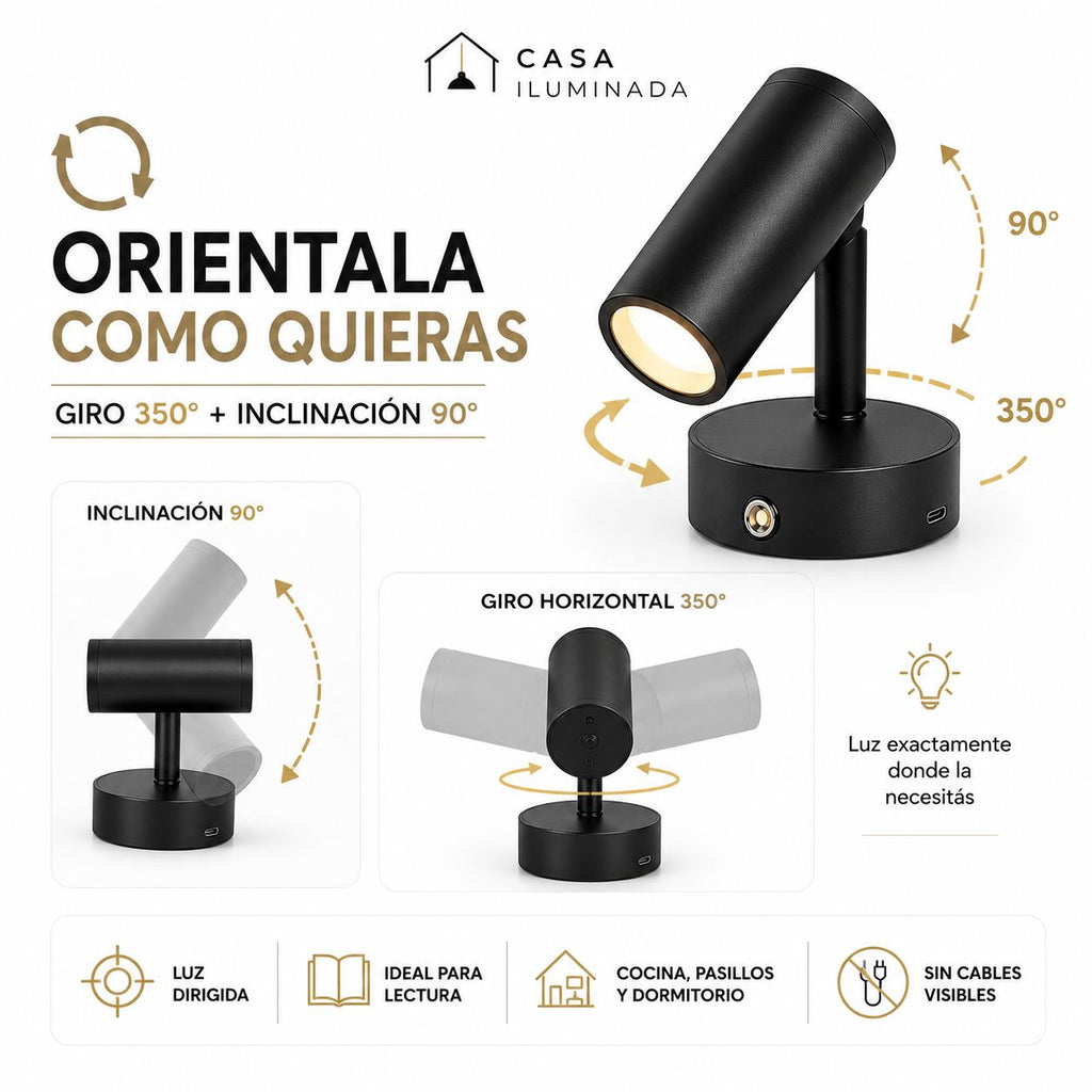 Lámpara de Pared LED con Interruptor Táctil Magnético Inalámbrico para Uso Nocturno