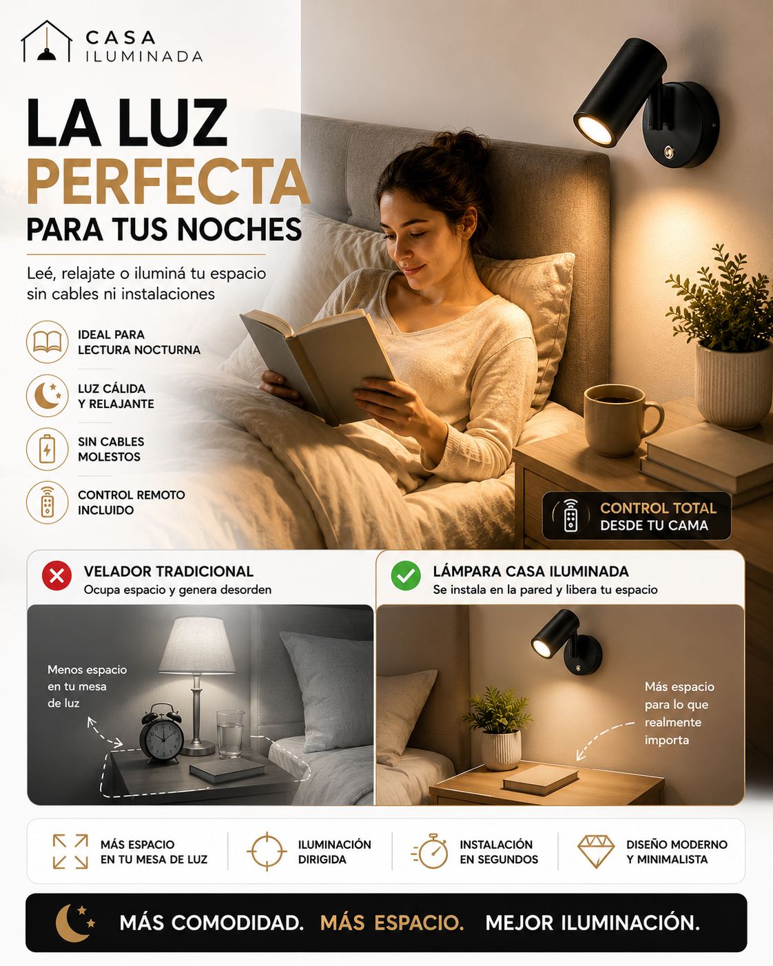 Lámpara de Pared LED con Interruptor Táctil Magnético Inalámbrico para Uso Nocturno